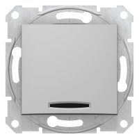 Фото Одноклавишный выключатель 2-х полюсный с индикацией Schneider Electric Sedna алюминий