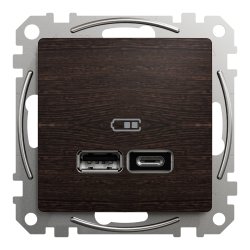 Розетка двойная USB типа А+С,Венге - имитация дерева,Sedna Design & Elements Schneider Electric SDD