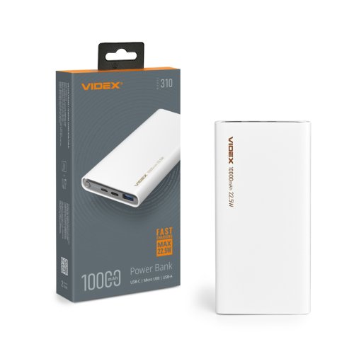 Так выглядит Повербанк 10000mAh VIDEX VPB-310 22.5W White 28293 Фото Повербанк 10000mAh VIDEX VPB-310 22.5W White 28293 Электробаза