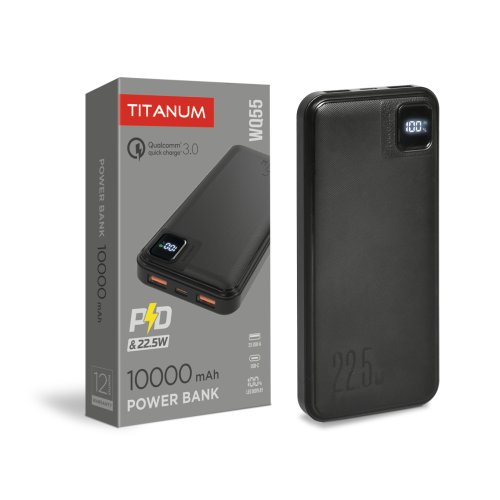 Так выглядит Повербанк 10000mAh TITANUM WQ55 22.5W Black 28288 Фото Повербанк 10000mAh TITANUM WQ55 22.5W Black 28288 Электробаза