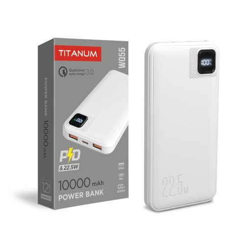 Так выглядит Повербанк 10000mAh TITANUM WQ55 22.5W White 28289 Фото Повербанк 10000mAh TITANUM WQ55 22.5W White 28289 Электробаза