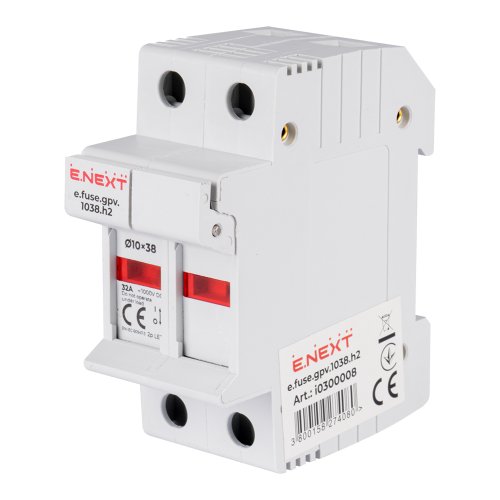 Так выглядит Держатель предохранителя на DIN-рейку e.fuse.gpv.1038.h2, gPV, под предохранитель 10х38, 2р, 32А Фото Держатель предохранителя на DIN-рейку e.fuse.gpv.1038.h2, gPV, под предохранитель 10х38, 2р, 32А Электробаза