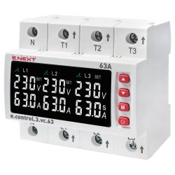 Реле контролю напруги та струму трифазне 63А з індикацією e.control.3.vc63